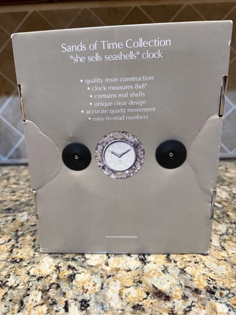 Sands of Time Collection “She Sells Seashells” Clock 8”x 8” Contains Real Shells